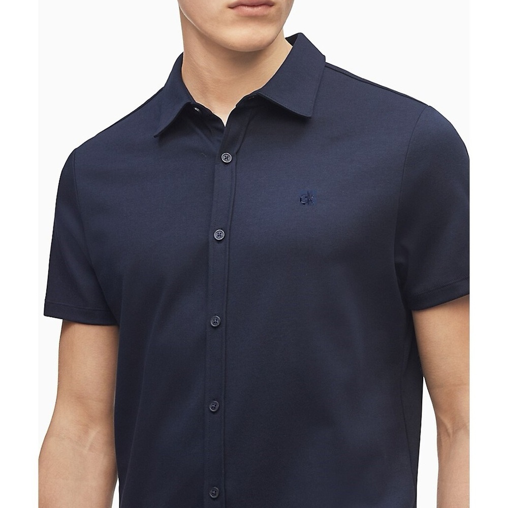 Calvin Klein Liquid Touch Short Sleeve Button Shirt Size L Navy